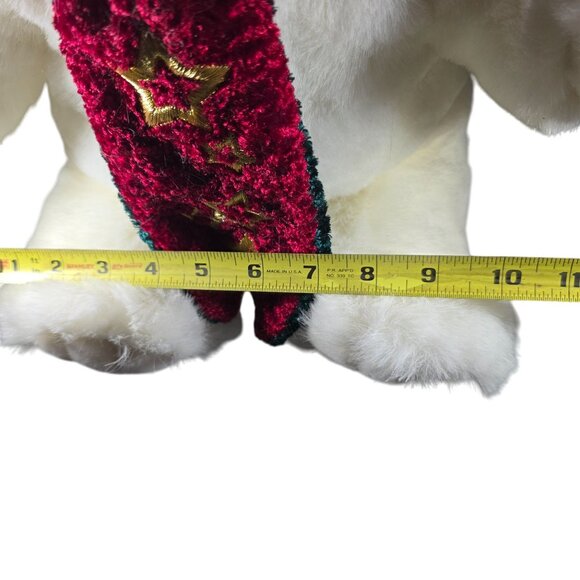 White 2001 Holiday Teddy Bear With Green Red Hat Scarf Stuffed Plush Toy kmart - Picture 6 of 6